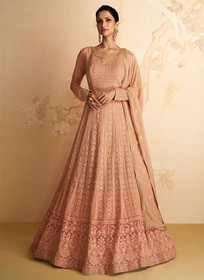 Beautiful Peach Ombr Sequence Embroidered Festive Anarkali Suit233