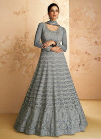 Beautiful Light Grey Designer Embroidered Festive Anarkali Suit234