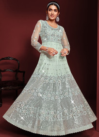 Beautiful Teal Blue Sequence Embroidery Festive Anarkali Gown240