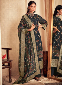 Beautiful Charcoal Black Printed Viscose Jacquard Salwar Kameez241