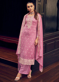 Beautiful Pink Embroidery Designer Silk Pant Style Suit250