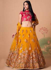 Beautiful Yellow Multi Embroidery Wedding Lehenga Choli263