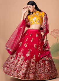 Beautiful Cherry Red Multi Embroidery Wedding Lehenga Choli264