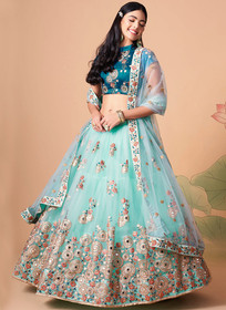 Beautiful Teal Blue Multi Embroidery Wedding Lehenga Choli267