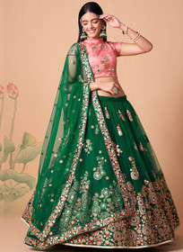 Beautiful Green And Pink Multi Embroidery Wedding Lehenga Choli271