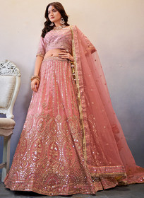 Beautiful Peach Mirror Work Embroidery Wedding Lehenga Choli277