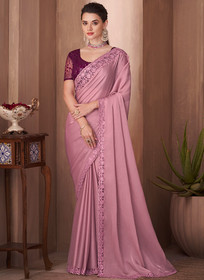 Beautiful Lavender Sequence Embroidery Traditional Wedding Saree296