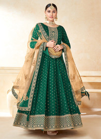 Beautiful Green Embroidery Festive Silk Anarkali Suit311