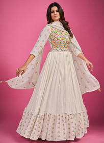 Beautiful Off White Multi Embroidery Festive Anarkali Suit314