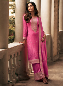 Beautiful Pink Sequence Embroidery Silk Palazzo Suit334