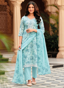 Beautiful Blue Floral Handwork Embroidery Pakistani Pant Style Suit335