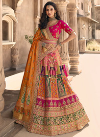 Beautiful Orange Multi Embroidery Wedding Lehenga Choli With Belt355