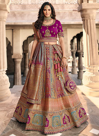 Beautiful Purple Multi Embroidery Wedding Lehenga Choli With Belt359