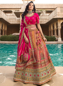 Beautiful Pink Multi Embroidery Wedding Lehenga Choli With Belt360