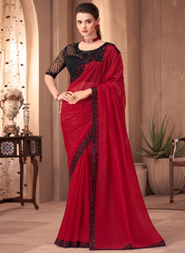 Beautiful Red Sequence Embroidery Traditional Wedding Saree366