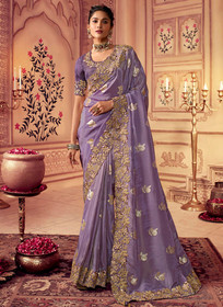 Beautiful Lavender Golden Sequence Embroidered Wedding Saree368