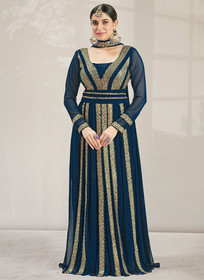 Beautiful Navy Blue Sequence Embroidery Wedding Anarkali Gown383