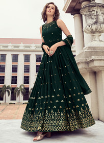 Beautiful Dark Green Sequence Embroidery Wedding Anarkali Gown391