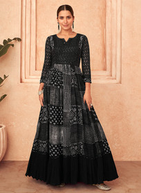 Beautiful Black And White Sequence Embroidery Georgette Anarkali Gown392