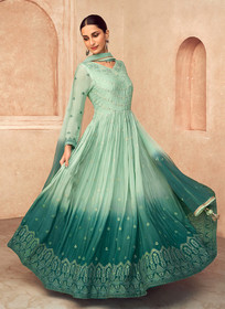 Beautiful Light Green Mirror Work Embroidery Wedding Anarkali Suit393