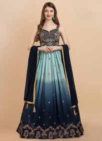 Beautiful Indigo Blue Embroidered Shaded Georgette Anarkali Gown397