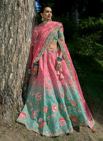 Beautiful Blue And Pink Multi Embroidery Wedding Lehenga Choli415