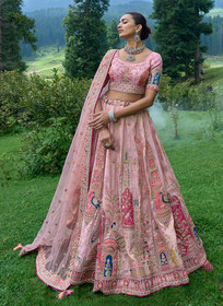 Beautiful Rose Pink Multi Embroidery Wedding Lehenga Choli419