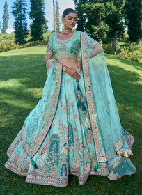 Beautiful Sky Blue Multi Embroidery Wedding Lehenga Choli420