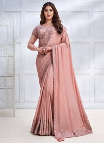 Beautiful Pink Sequence Embroidery Silk Wedding Saree507