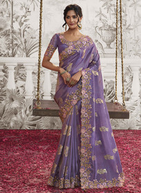 Beautiful Violet Multi Sequence Embroidery Wedding Saree514