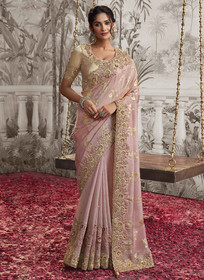Beautiful Pink Ivory Sequence Embroidery Wedding Saree518