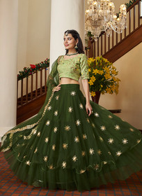 Beautiful Green Two Tone Sequence Embroidery Designer Lehenga Choli522