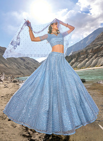 Beautiful Sky Blue Handwork Embroidery Wedding Lehenga Choli536