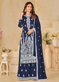 Beautiful Blue Sequence Embroidery Traditional Palazzo Suit543