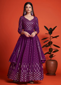 Beautiful Purple Sequence Embroidery Traditional Anarkali Gown563