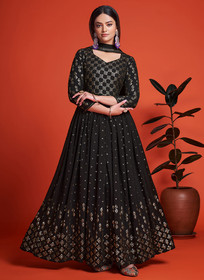 Beautiful Black Sequence Embroidery Traditional Anarkali Gown564