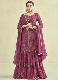 Beautiful Mauve Sequence Embroidery Anarkali Gown572