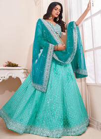 Beautiful Turquoise Sequence Embroidery Wedding Lehenga Choli601