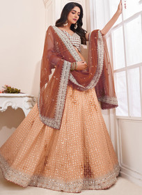 Beautiful Orange Sequence Embroidery Wedding Lehenga Choli602