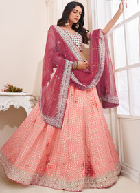 Beautiful Pink Sequence Embroidery Wedding Lehenga Choli603