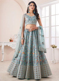 Beautiful Blue Sequence Embroidery Wedding Lehenga Choli608