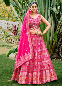 Beautiful Pink Multi Mirror Work Embroidery Wedding Lehenga Choli612