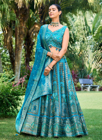 Beautiful Royal Blue Multi Mirror Work Embroidery Wedding Lehenga Choli614