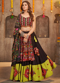 Beautiful Black Red Kutchi Embroidered Rajwadi Chaniya Choli616