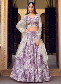 Beautiful Purple And White Printed Crinkle Lehenga Choli666