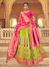 Beautiful Green And Pink Multi Embroidery Wedding Lehenga Choli677