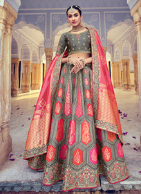 Beautiful Grey And Pink Multi Embroidery Wedding Lehenga Choli678