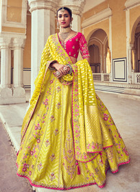 Beautiful Yellow And Pink Multi Embroidery Wedding Lehenga Choli679