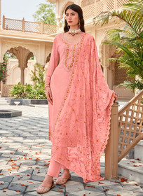 Beautiful Peach Multi Embroidery Traditional Pant Suit683