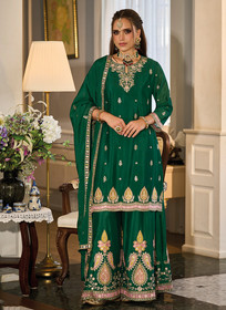 Beautiful Green Traditional Embroidery Festive Palazzo Suit689